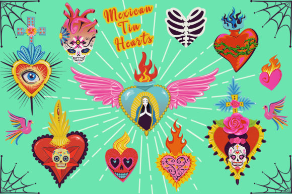 Download Mexican Tin Hearts Milagro Graphics - Graphic Collection