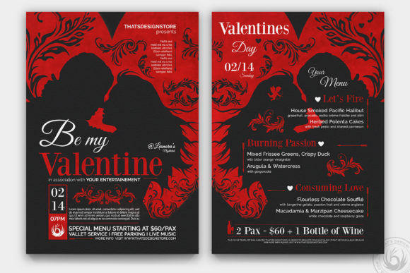 Download Valentines Day Flyer + Menu Bundle - Valentine Collection